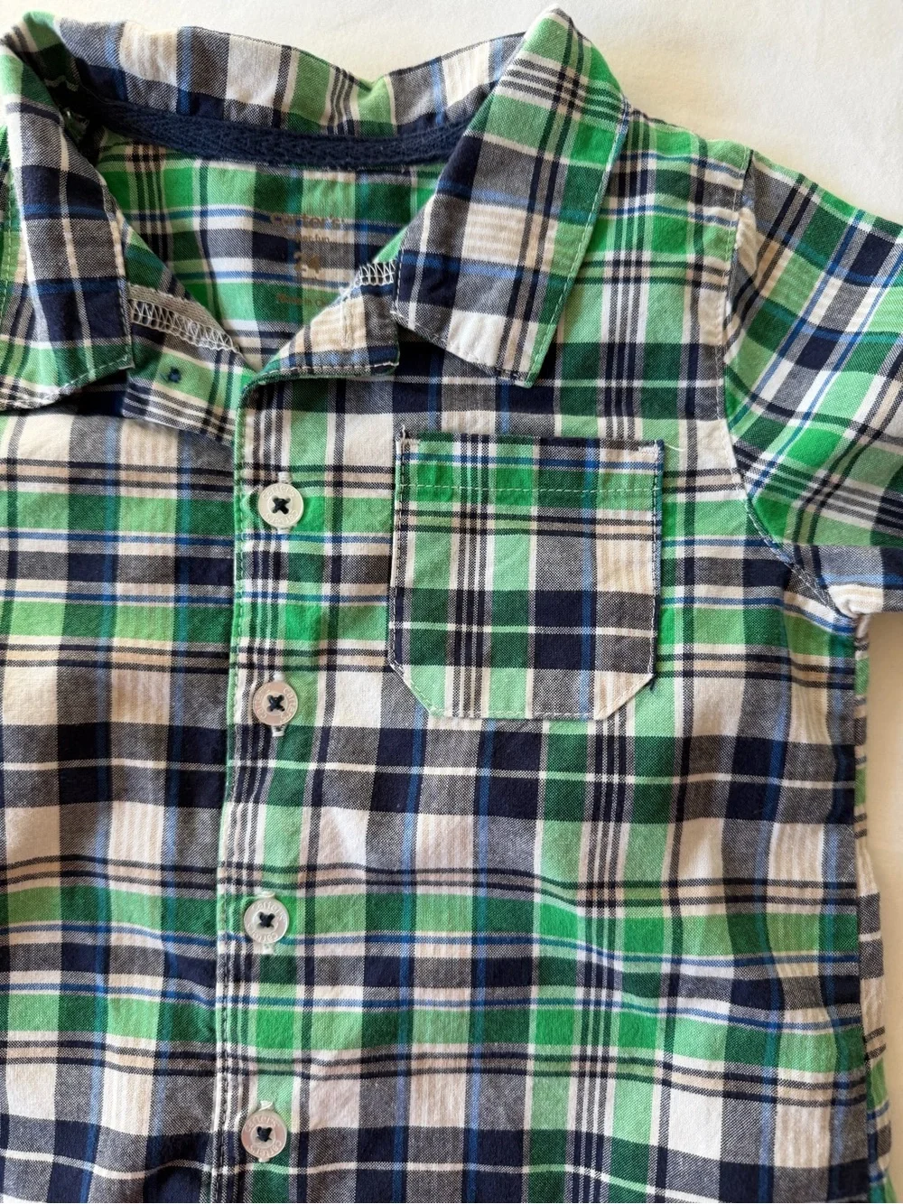 Carter’s Super-Fun Green & Blue Plaid Button Up Romper Toddler Size 24M